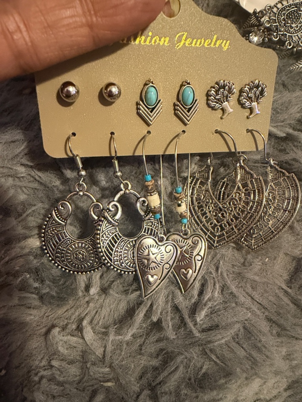Fashion Jewelry Silver-Tone Earring Set with Turquoise Accents